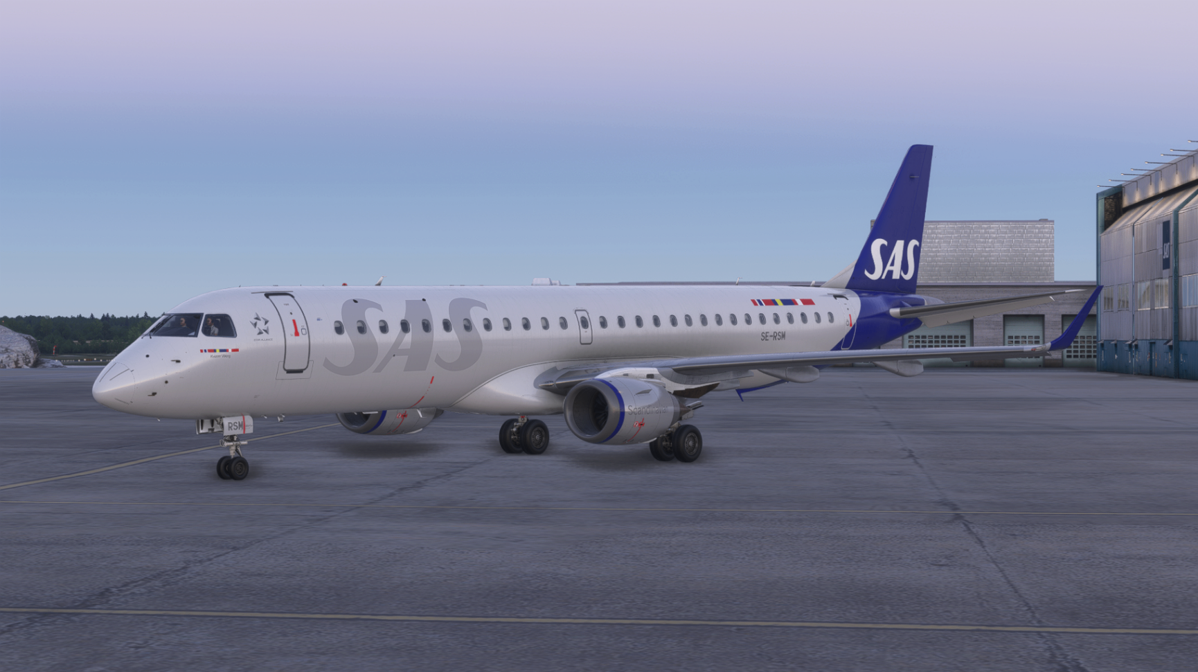 vSAS Embraer E195 in SAS livery on the apron